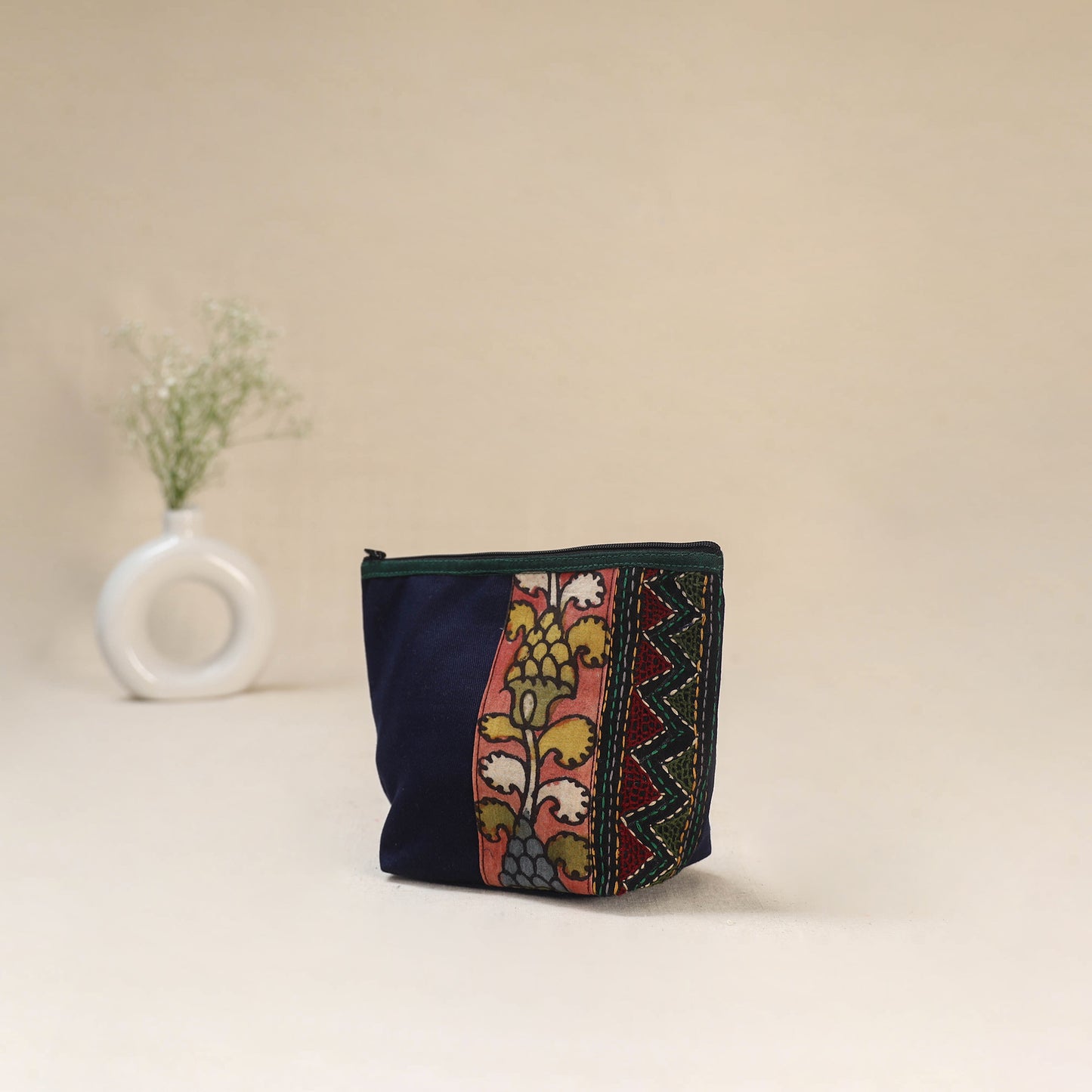 Tagai Work Srikalahasti Kalamkari Handpainted Small Utility Pouch 127