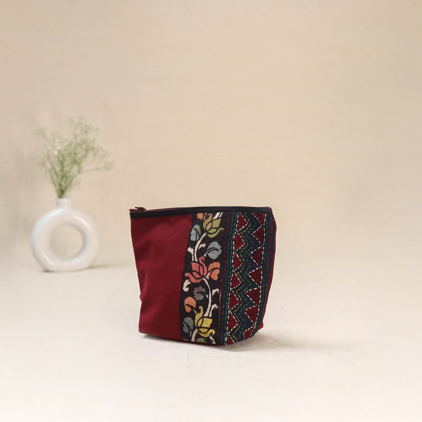 Tagai Work Srikalahasti Kalamkari Handpainted Small Utility Pouch 128