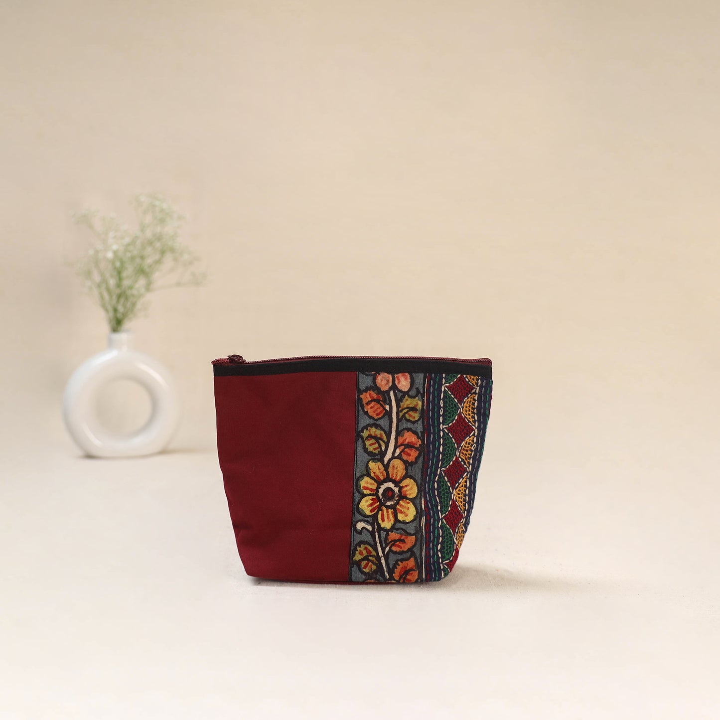 Tagai Work Srikalahasti Kalamkari Handpainted Small Utility Pouch 130