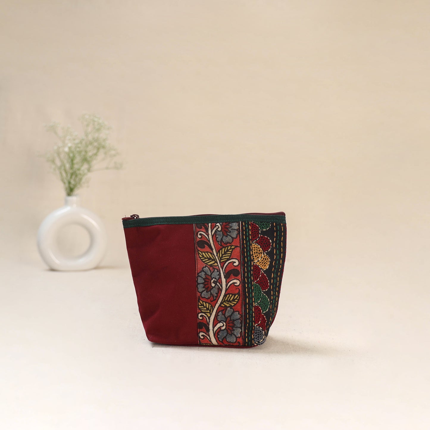 Tagai Work Srikalahasti Kalamkari Handpainted Small Utility Pouch 129