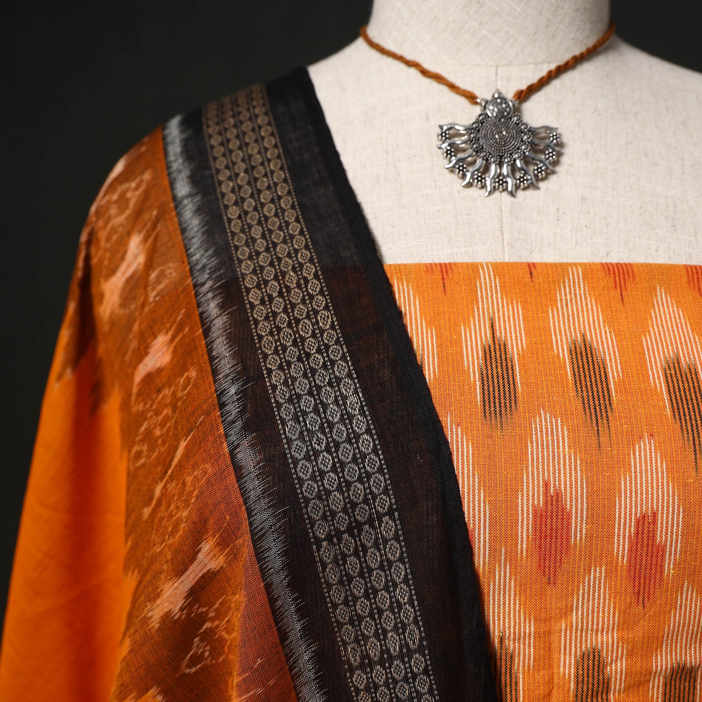 Pochampally Ikat Woven 2pc Cotton Unstitched Dress Material Kurta Set with Jewellery 04