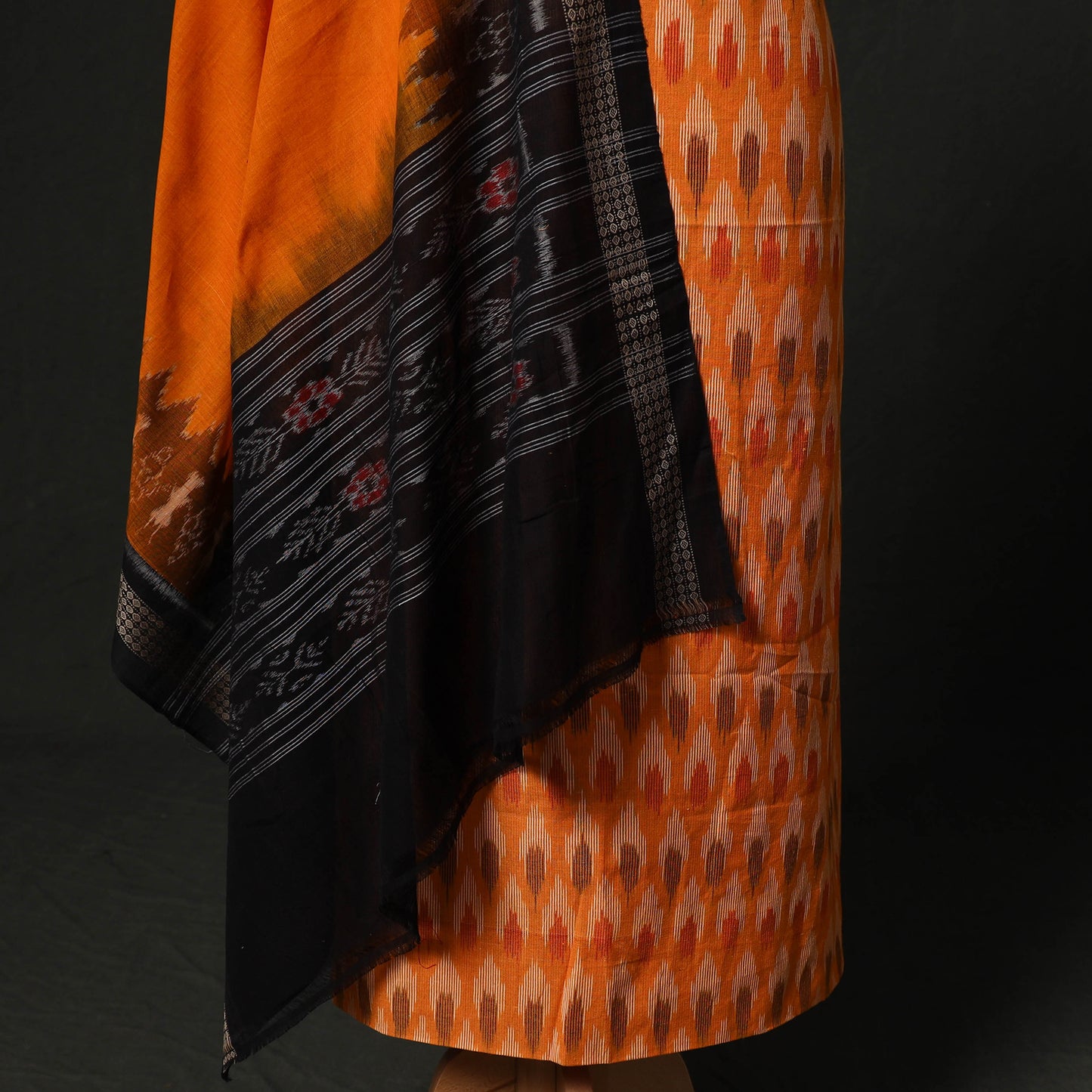 Pochampally Ikat Woven 2pc Cotton Unstitched Dress Material Kurta Set with Jewellery 04
