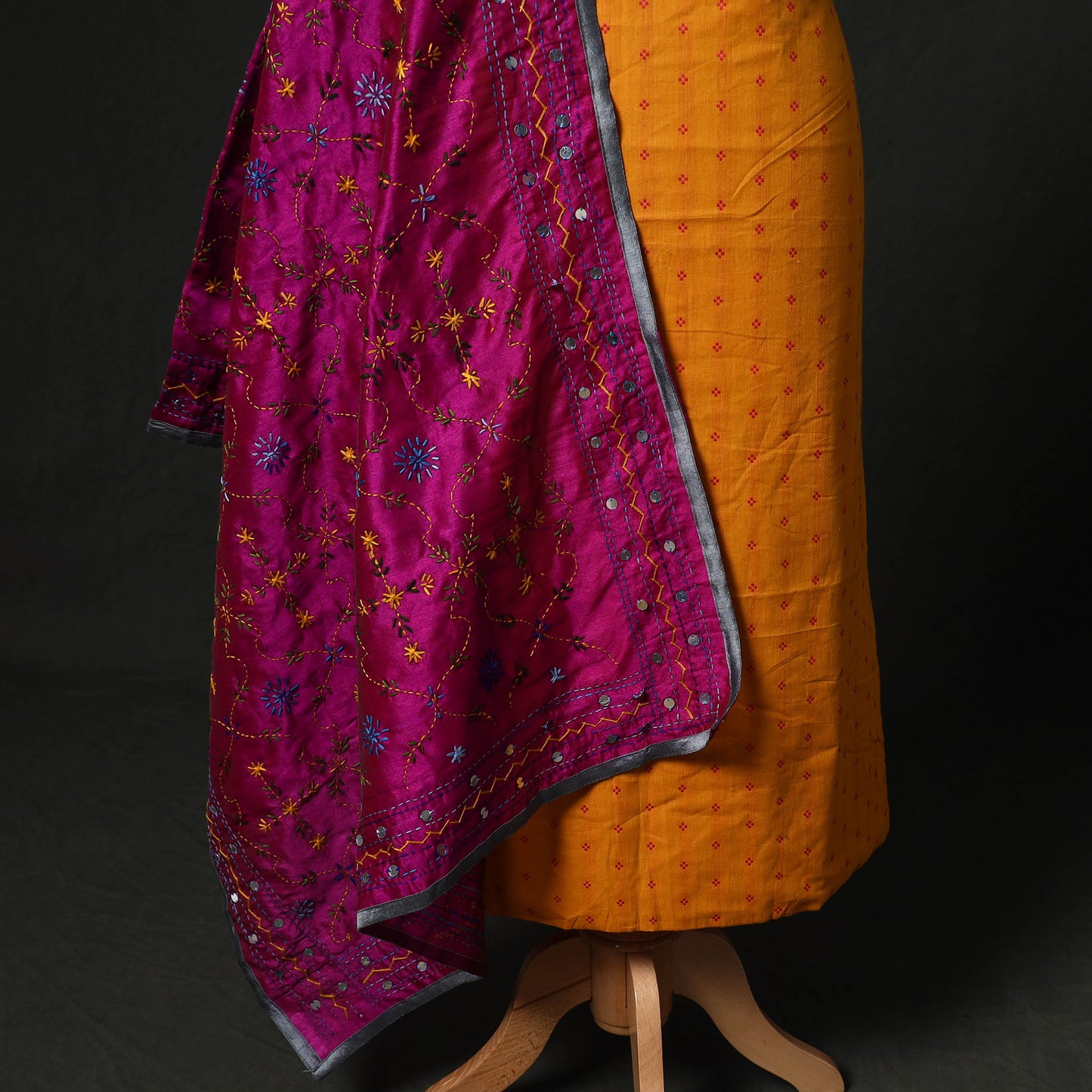 Jacquard Woven 2pc Cotton Unstitched Dress Material Kurta Set with Jewellery 05