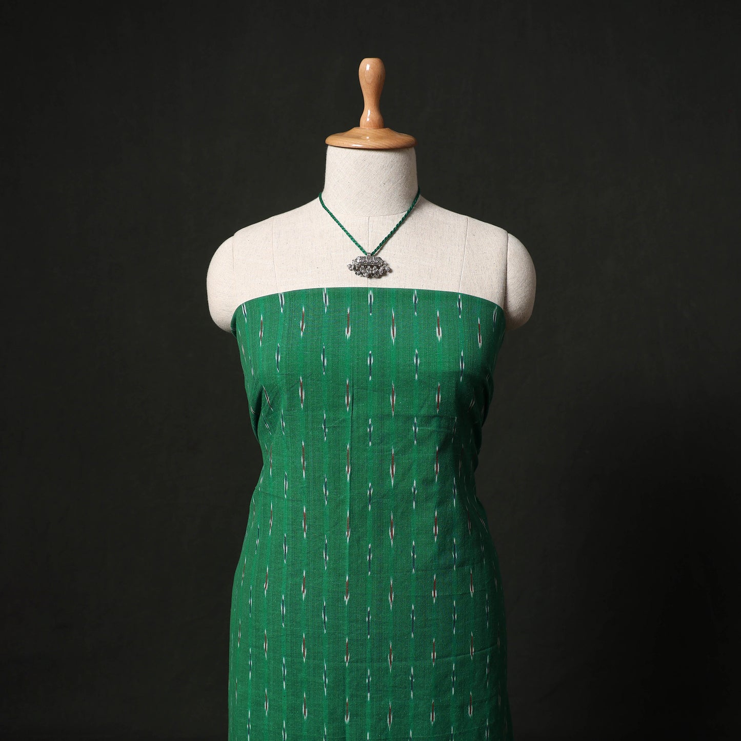 Pochampally Ikat Woven 2pc Cotton Unstitched Dress Material Kurta Set with Jewellery 06