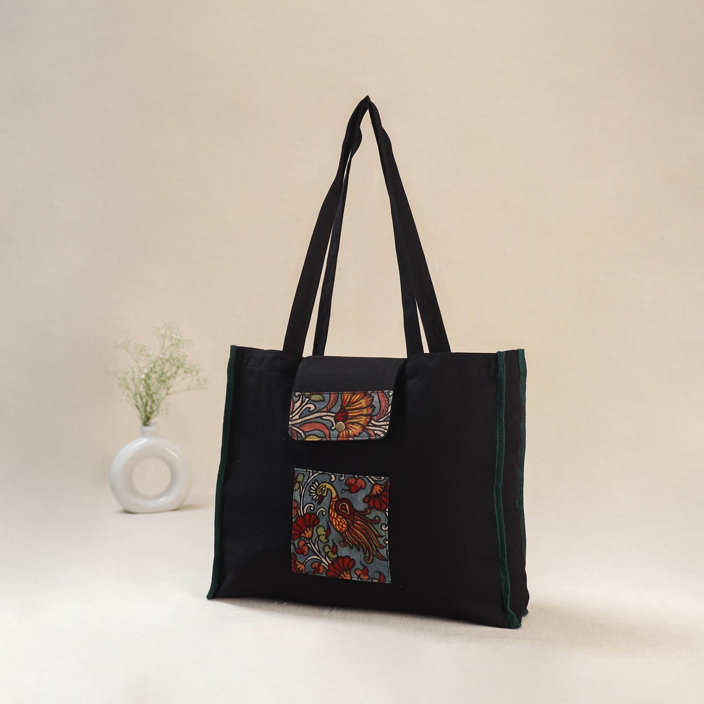 Black - Srikalahasti Handpainted Kalamkari Shoulder Bag 53