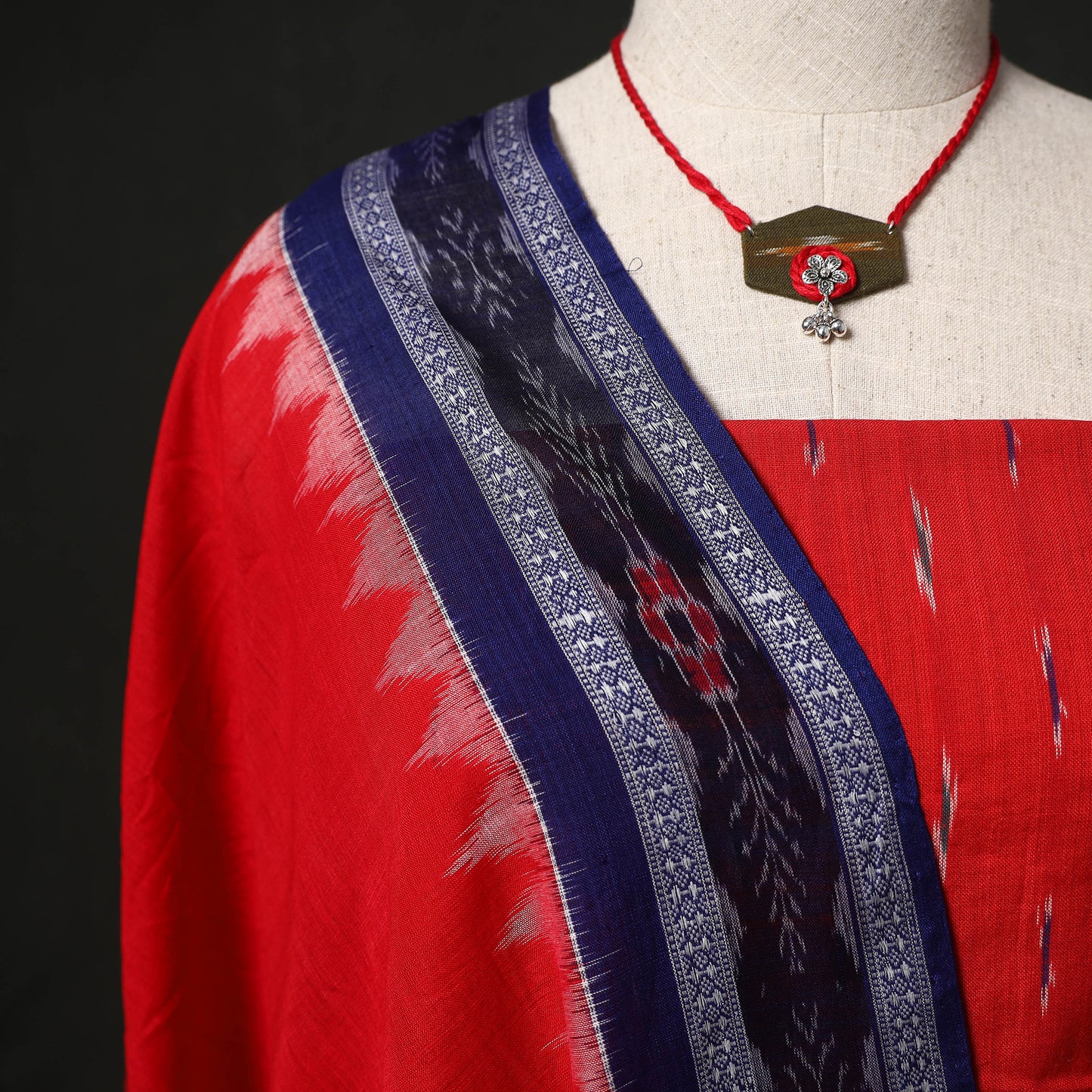 Pochampally Ikat Woven 2pc Cotton Unstitched Dress Material Kurta Set with Jewellery 07