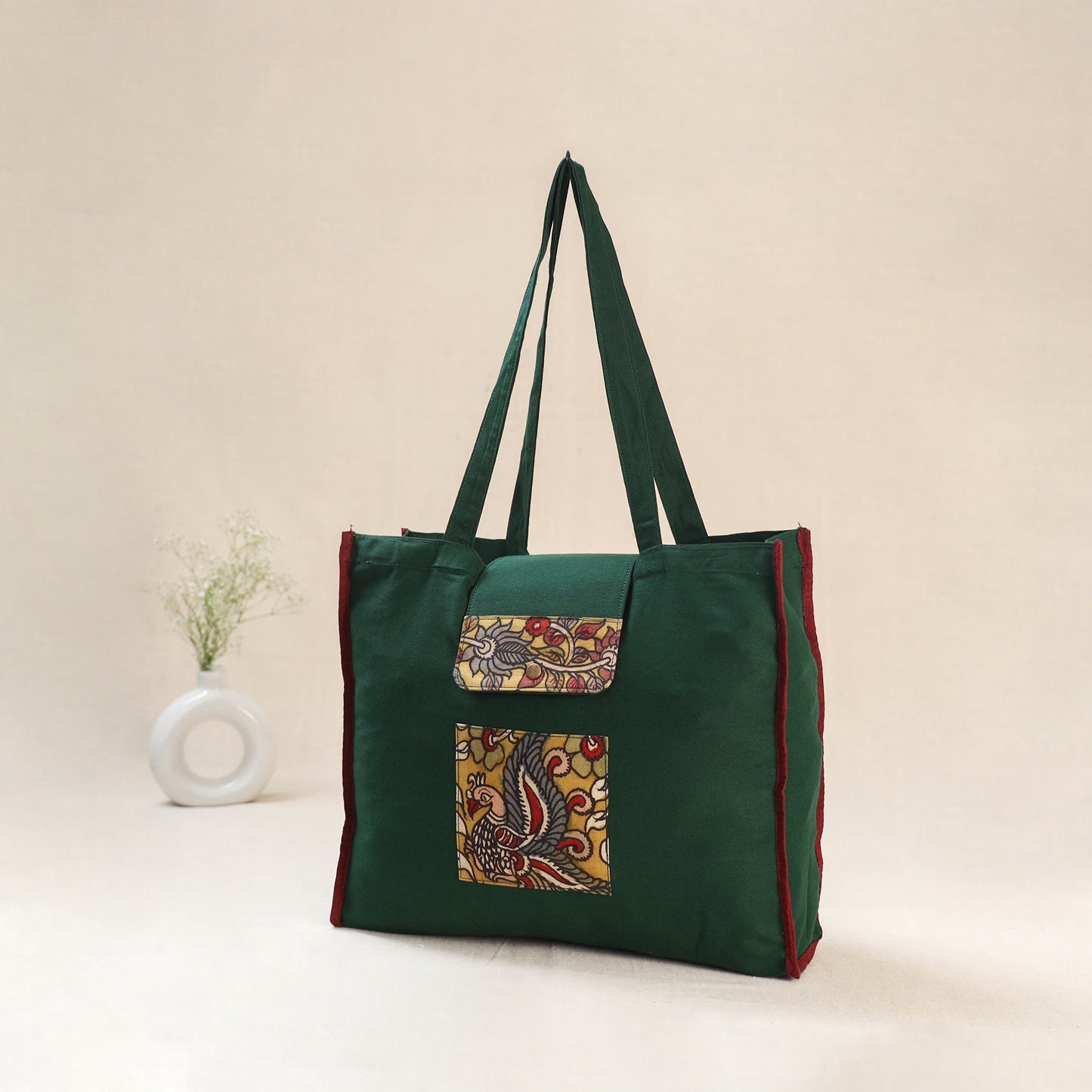 Green - Srikalahasti Handpainted Kalamkari Shoulder Bag 56