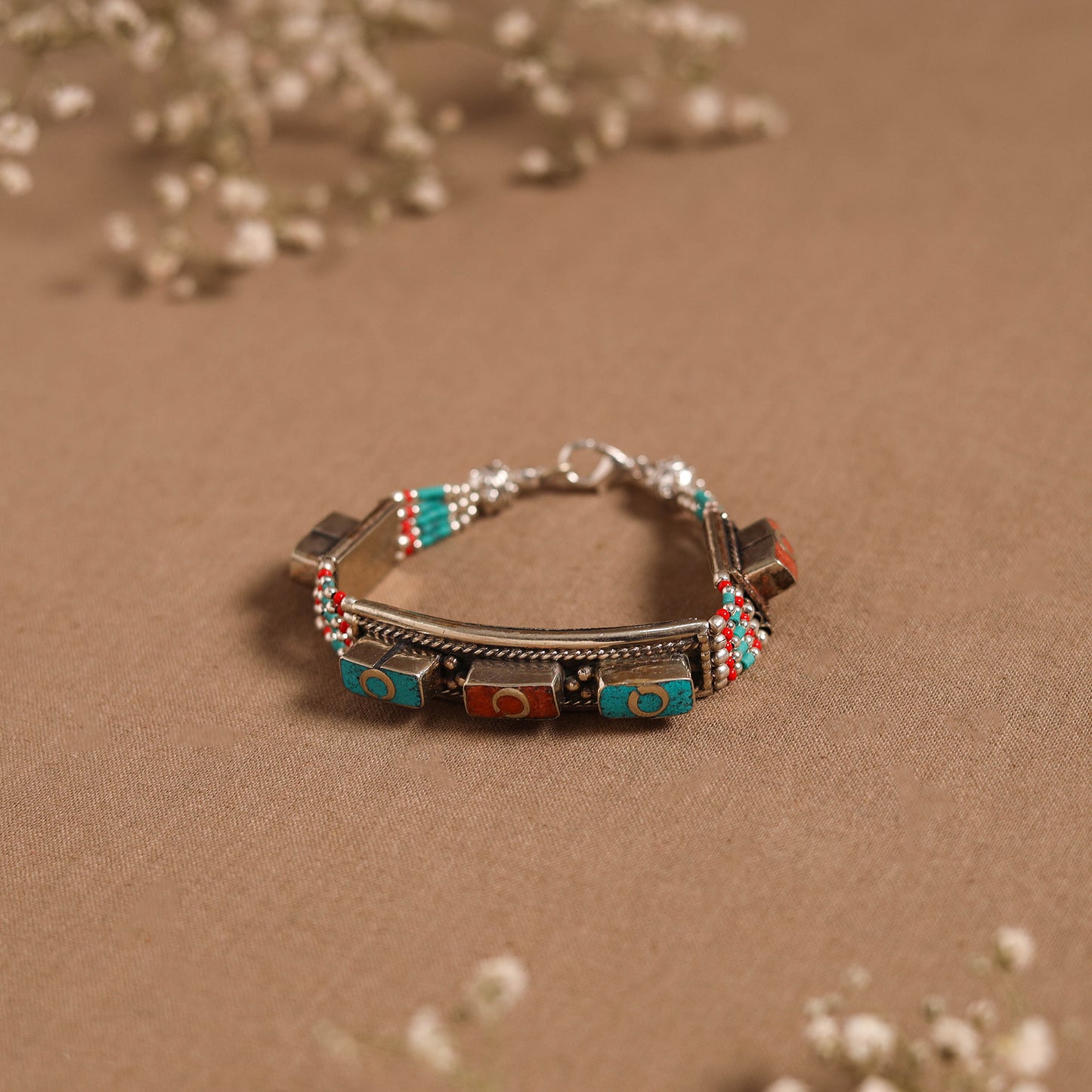 Blue - ethnic tribal tibetan metal bracelet from himalaya