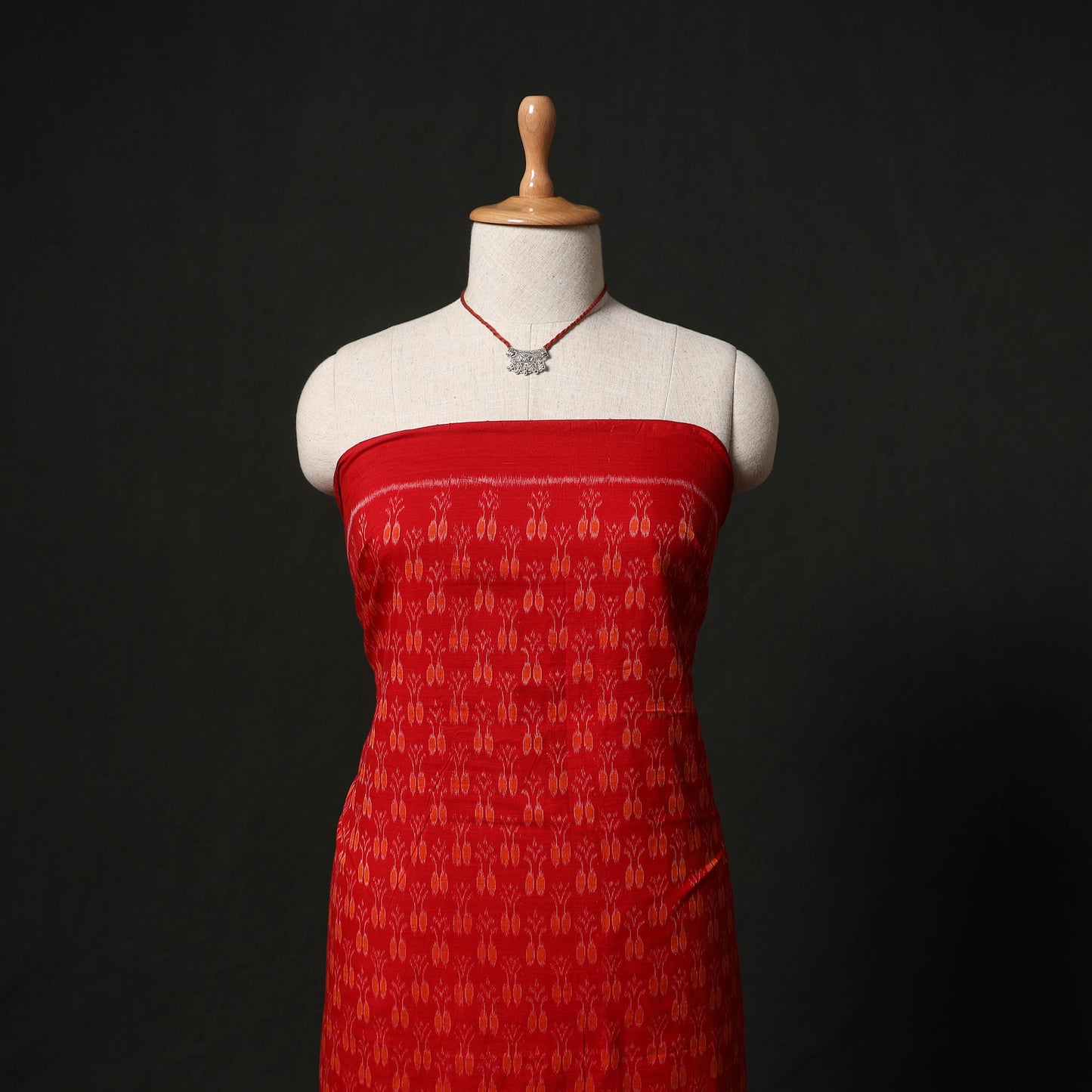 Sambalpuri Ikat Woven 2pc Cotton Unstitched Dress Material Kurta Set with Jewellery 13