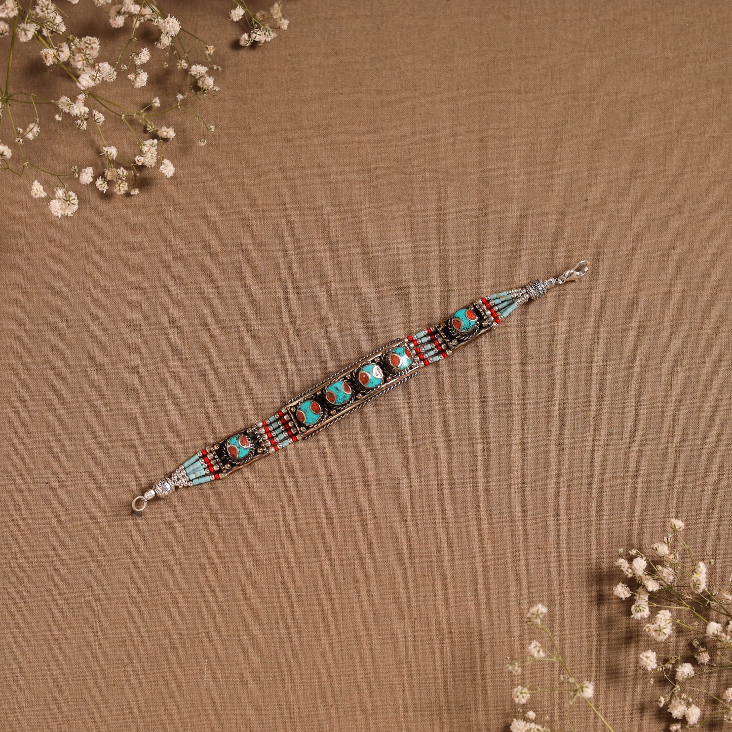 Blue - ethnic tribal tibetan metal bracelet from himalaya