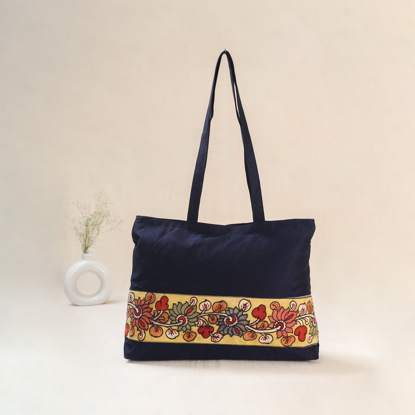 Blue - Srikalahasti Kalamkari Handpainted Shoulder Bag 04