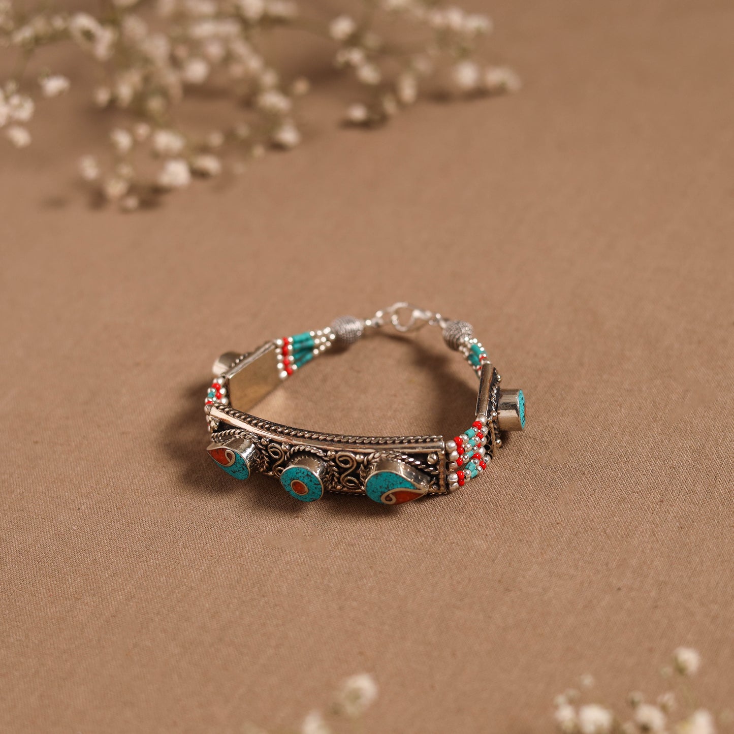 Blue - ethnic tribal tibetan metal bracelet from himalaya