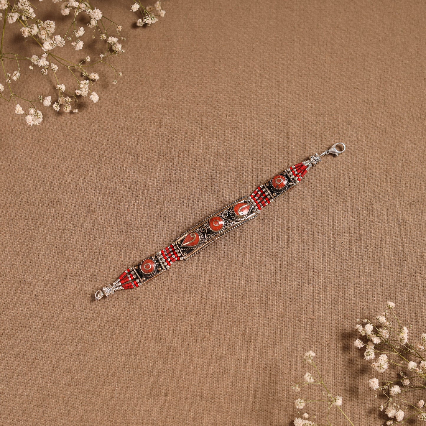 Red - ethnic tribal tibetan metal bracelet from himalaya 17