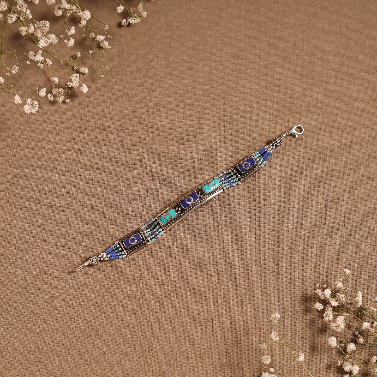 Blue - ethnic tribal tibetan metal bracelet from himalaya