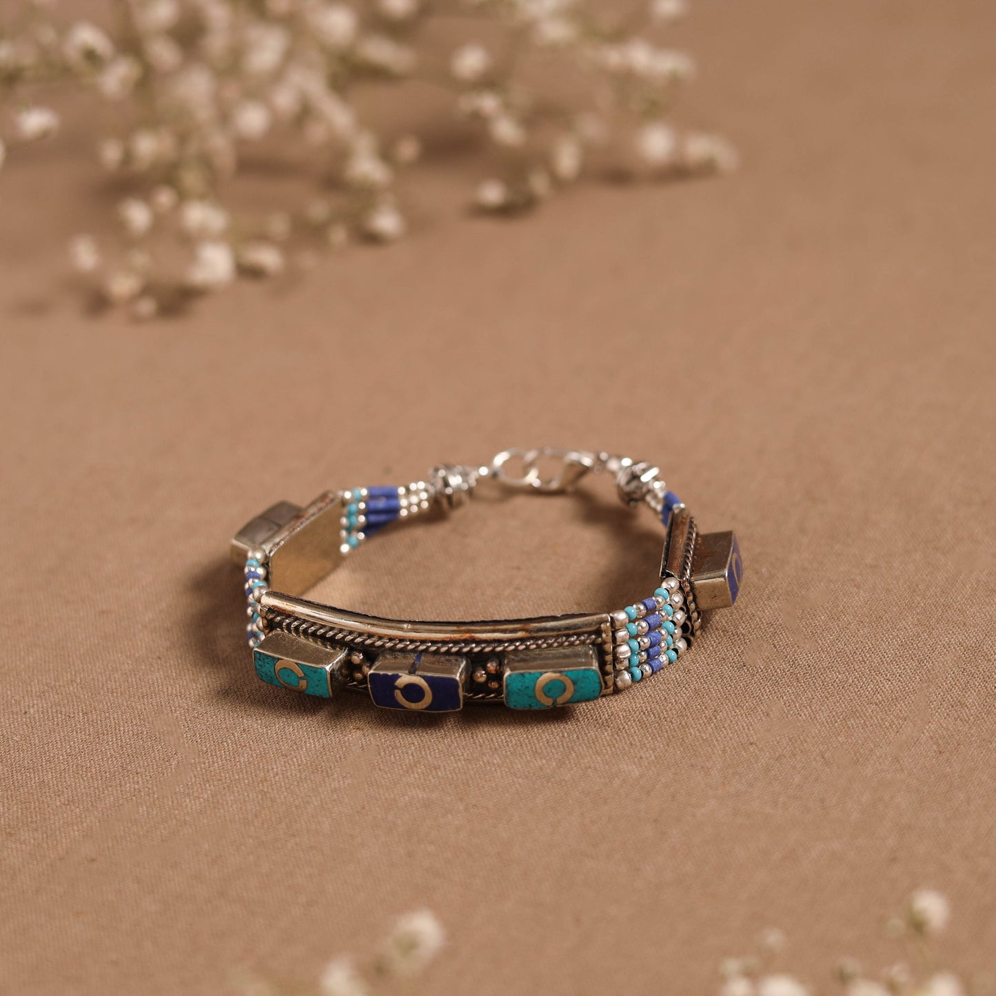 Blue - ethnic tribal tibetan metal bracelet from himalaya