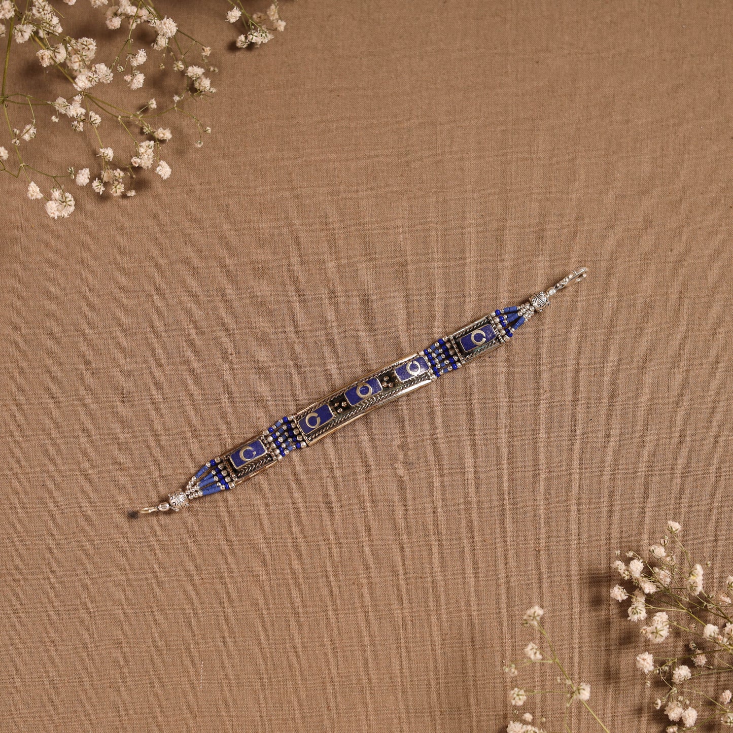 Blue - ethnic tribal tibetan metal bracelet from himalaya