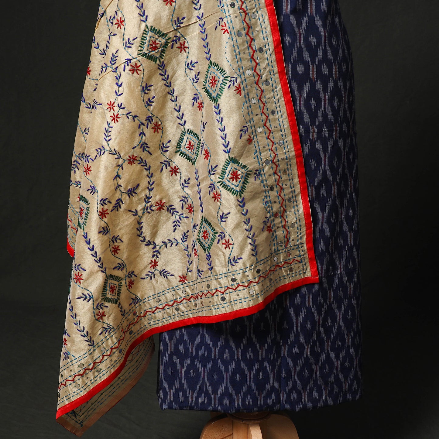 Pochampally Ikat Woven 2pc Cotton Unstitched Dress Material Kurta Set with Jewellery 15