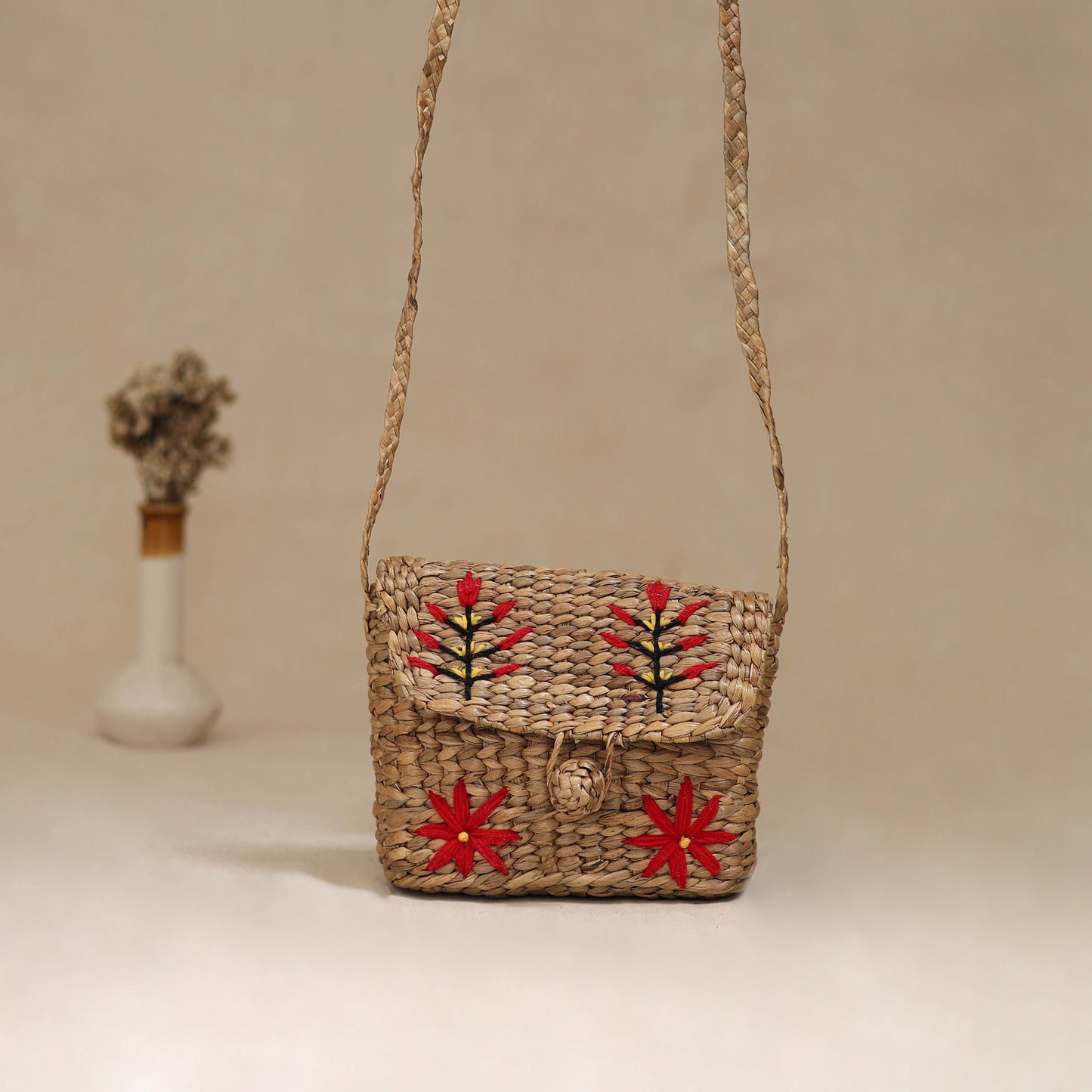 Handcrafted Natural Water Hyacinth Hand Embroidered Sling Bag 04