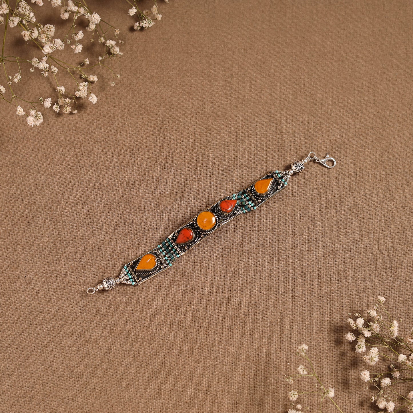 Orange - ethnic tribal tibetan metal bracelet from himalaya
