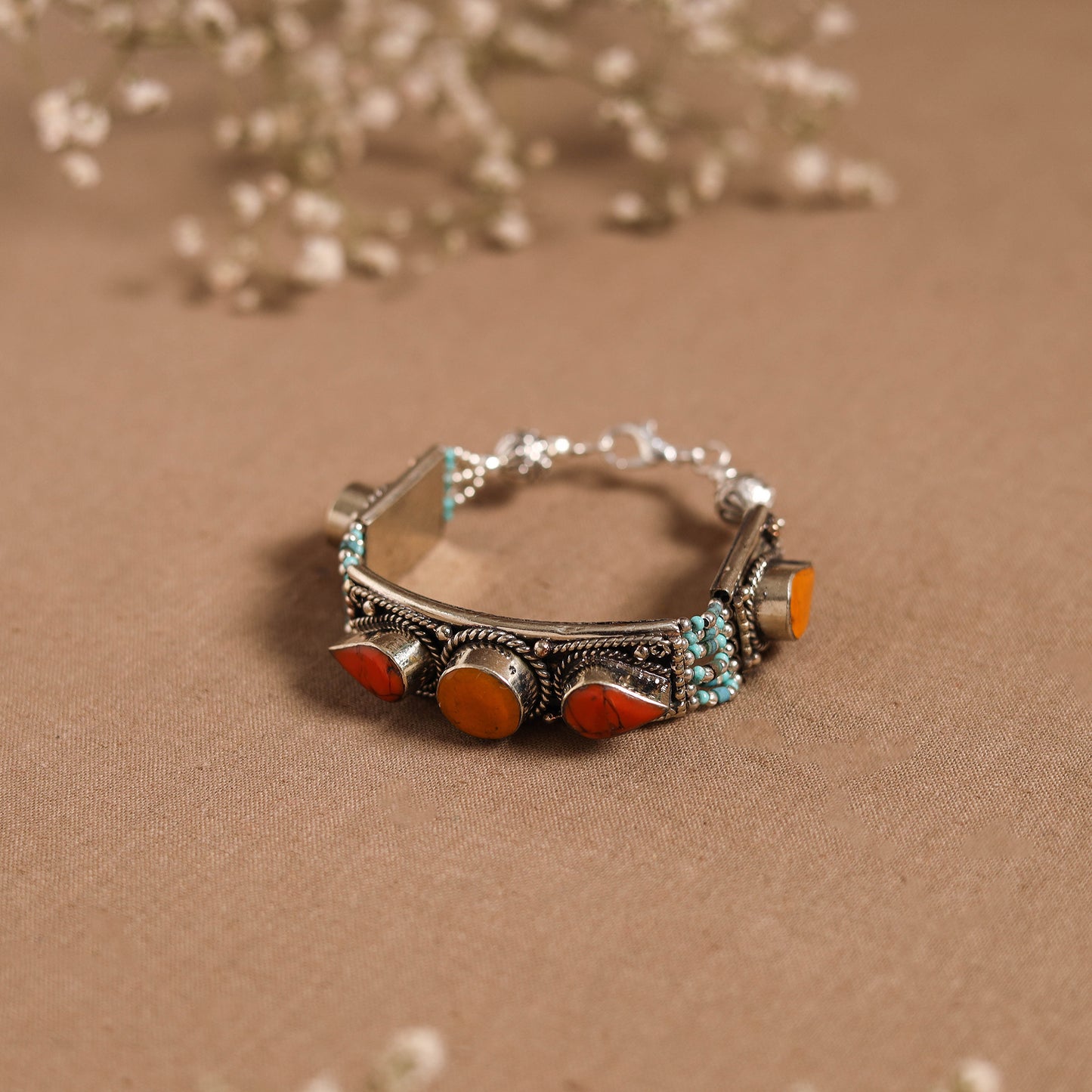 Orange - ethnic tribal tibetan metal bracelet from himalaya