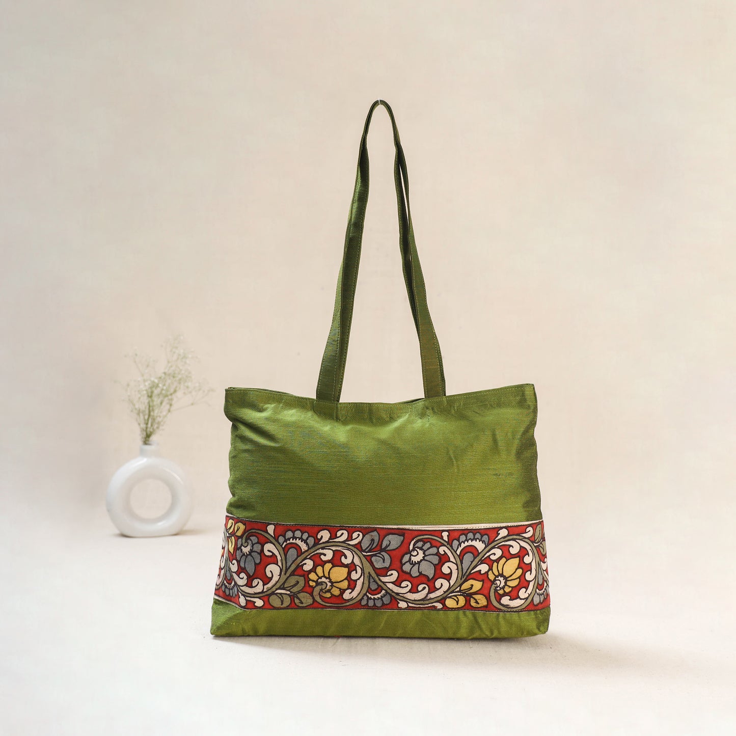 Green - Srikalahasti Kalamkari Handpainted Shoulder Bag 13