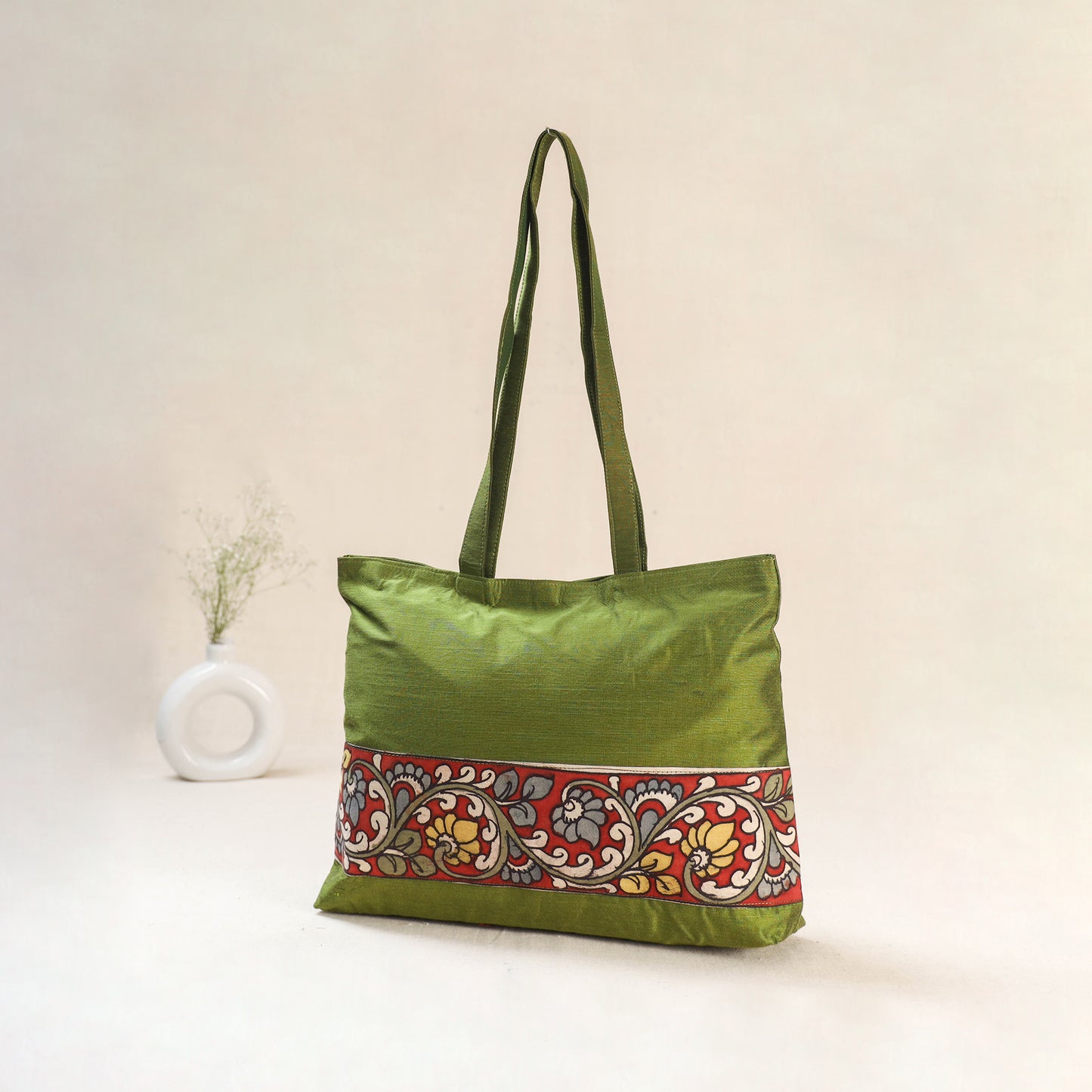 Green - Srikalahasti Kalamkari Handpainted Shoulder Bag 13