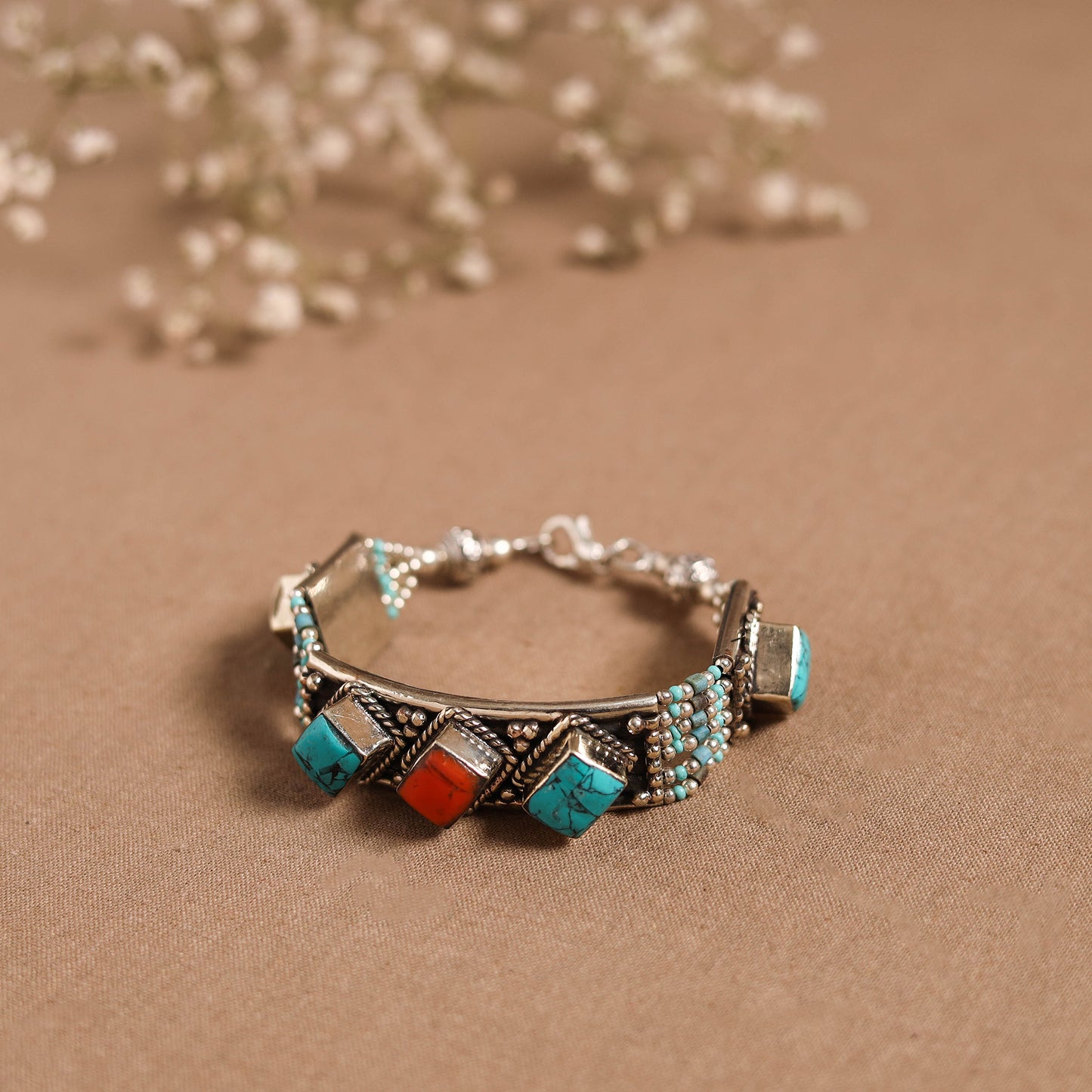 Blue - ethnic tribal tibetan metal bracelet from himalaya