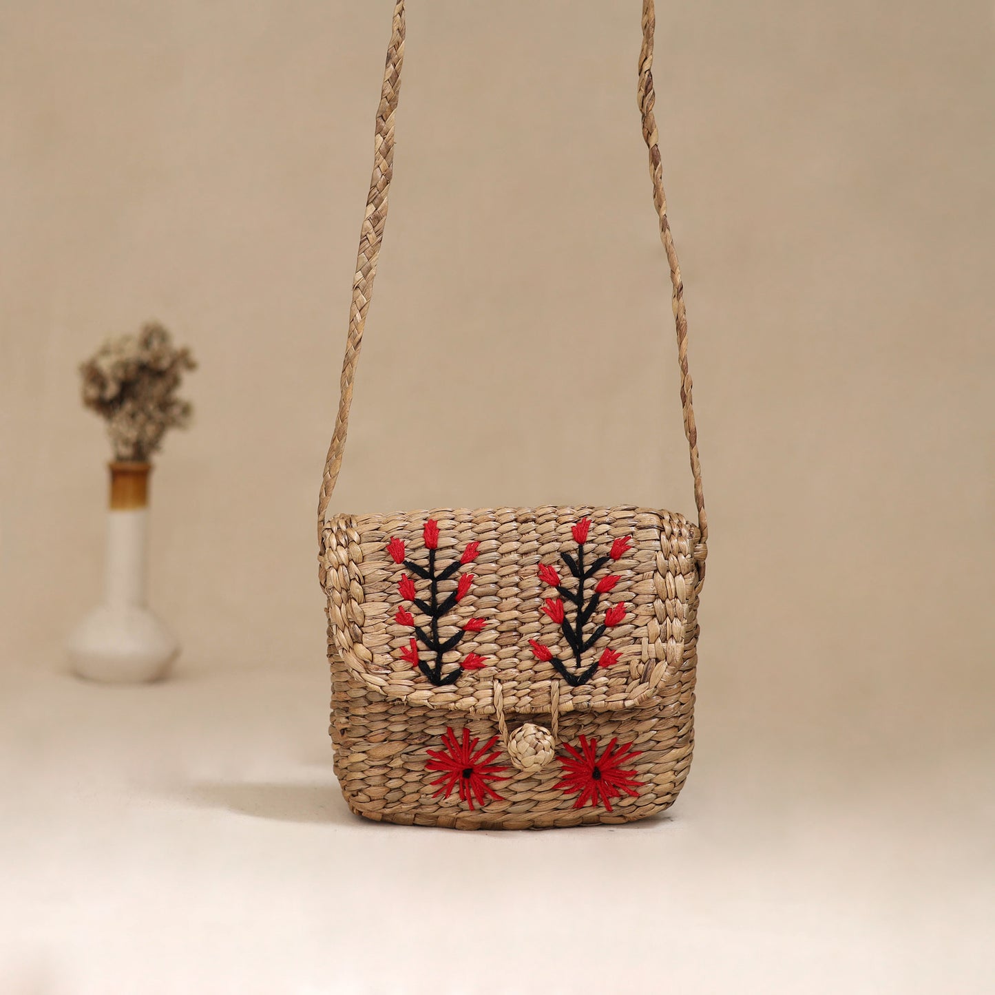 Handcrafted Natural Water Hyacinth Hand Embroidered Sling Bag 08