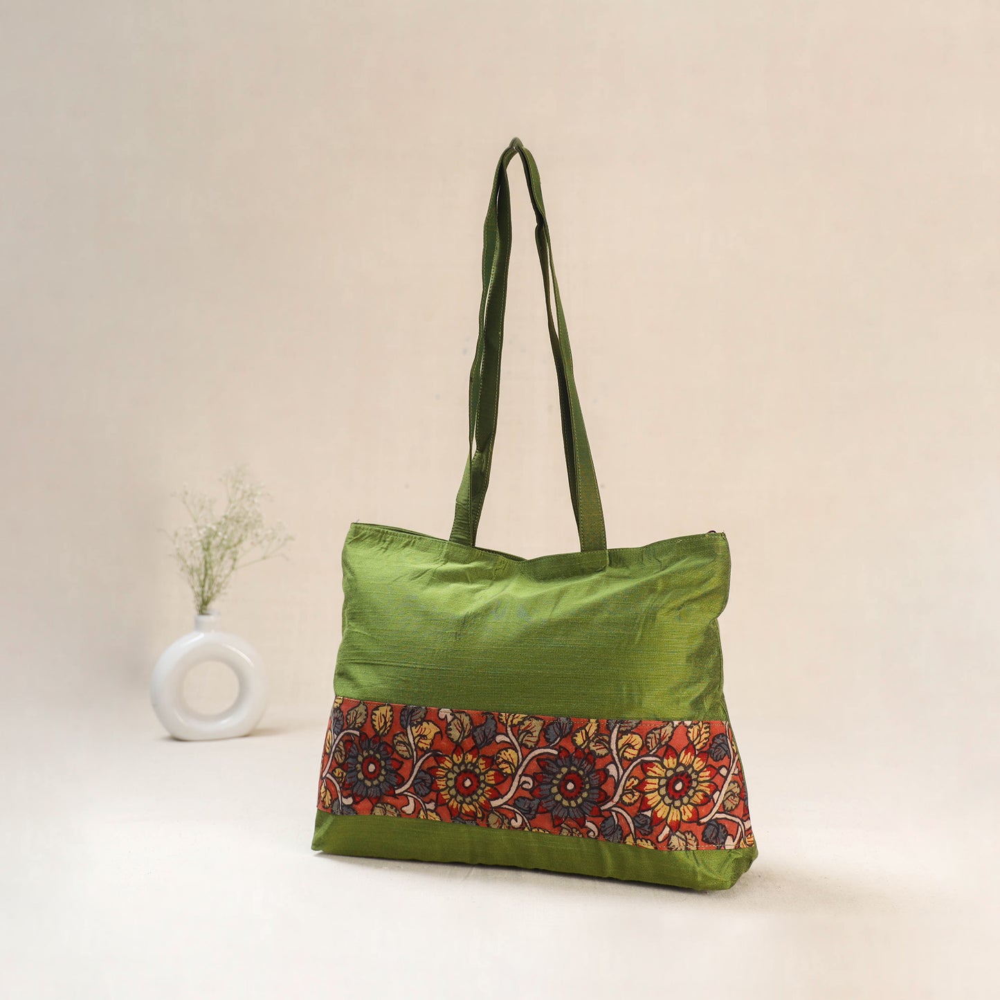 Green - Srikalahasti Kalamkari Handpainted Shoulder Bag 16
