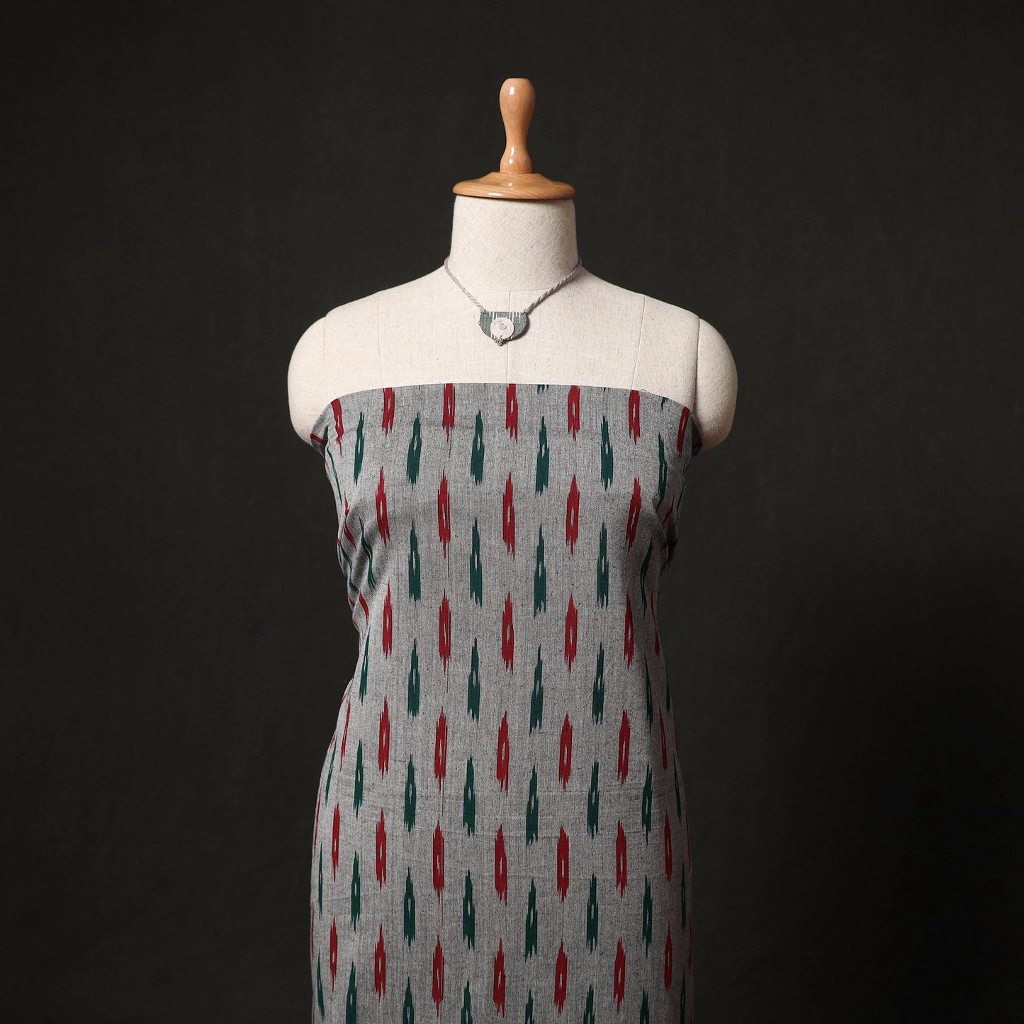 Pochampally Ikat Woven 2pc Cotton Unstitched Dress Material Kurta Set with Jewellery 18