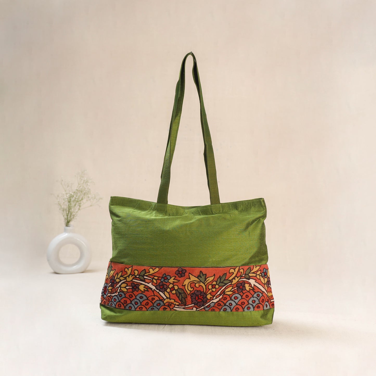 Green - Srikalahasti Kalamkari Handpainted Shoulder Bag 18