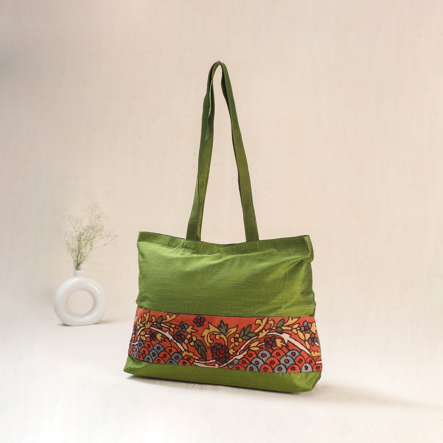 Green - Srikalahasti Kalamkari Handpainted Shoulder Bag 18