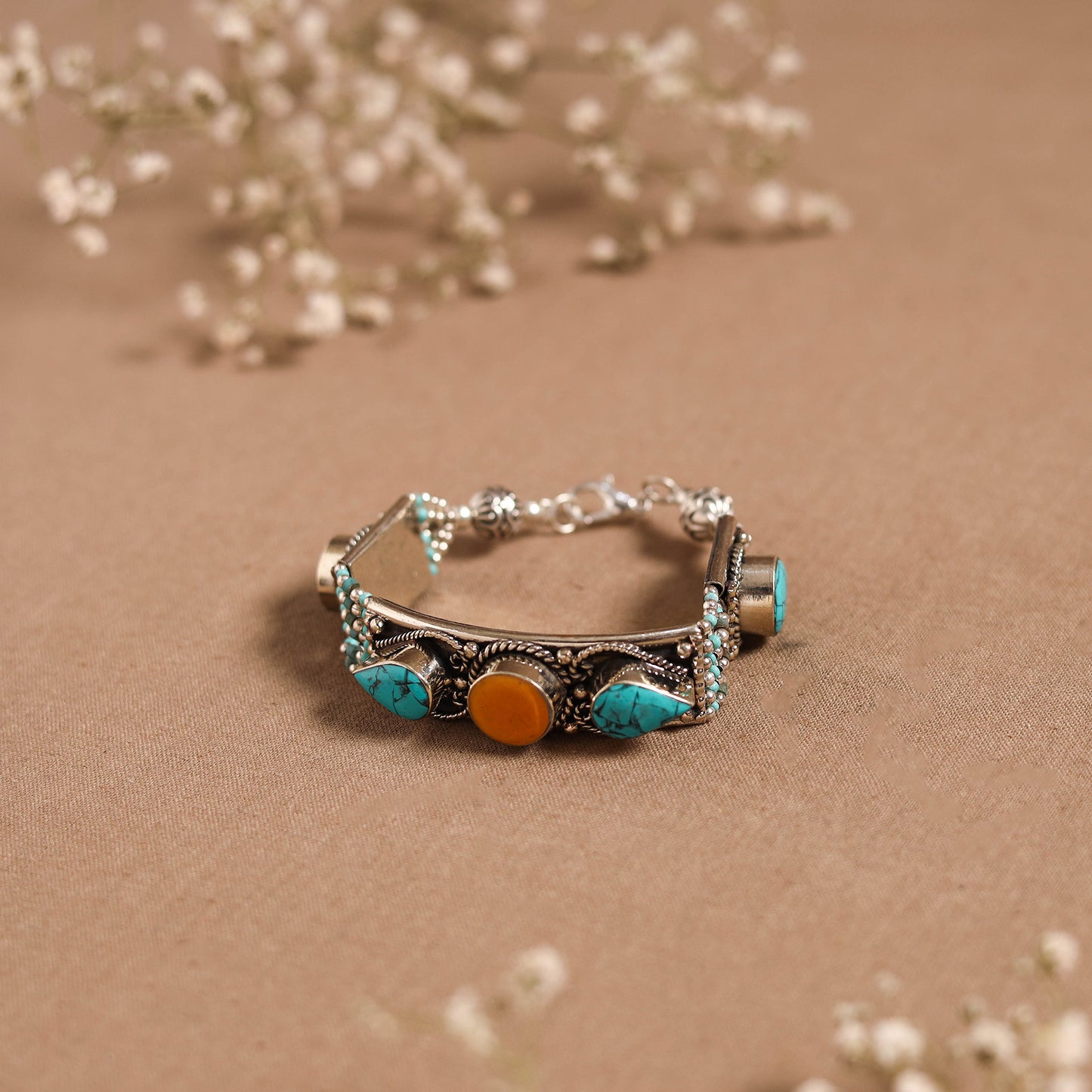 Blue - ethnic tribal tibetan metal bracelet from himalaya