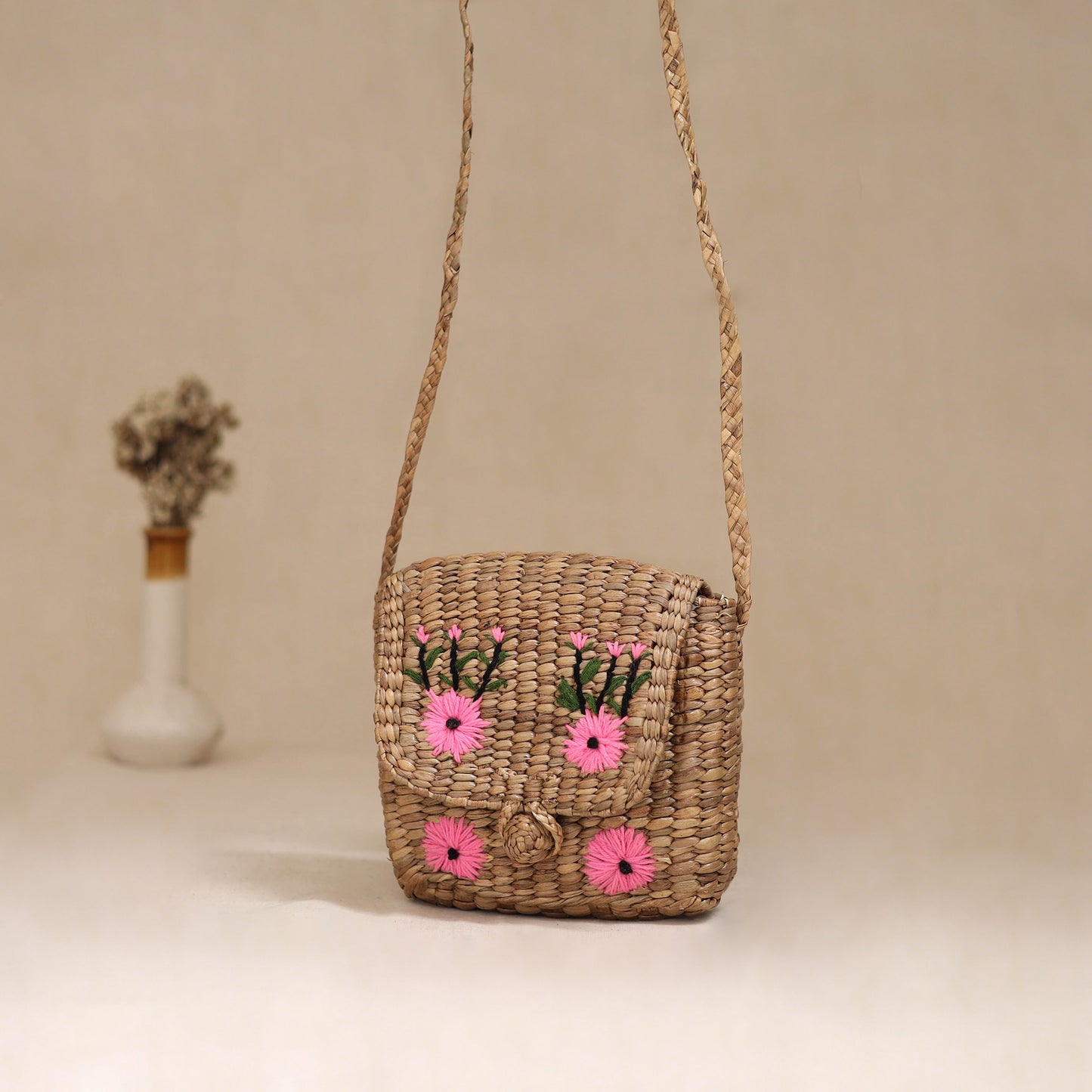 Handcrafted Natural Water Hyacinth Hand Embroidered Sling Bag 10
