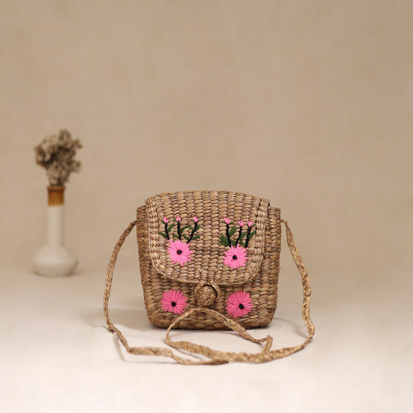 Handcrafted Natural Water Hyacinth Hand Embroidered Sling Bag 10