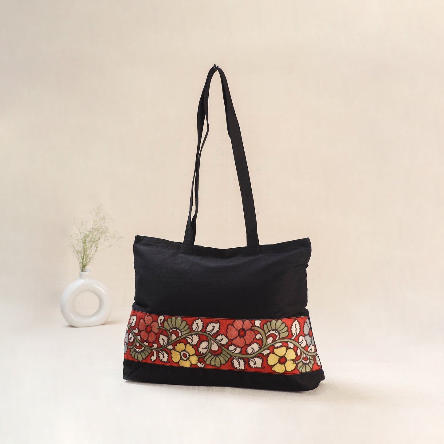 Black - Srikalahasti Kalamkari Handpainted Shoulder Bag 20