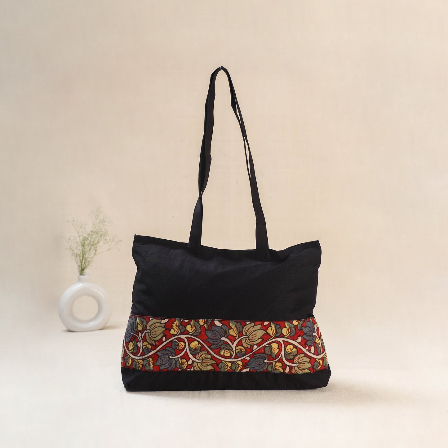 Black - Srikalahasti Kalamkari Handpainted Shoulder Bag 21