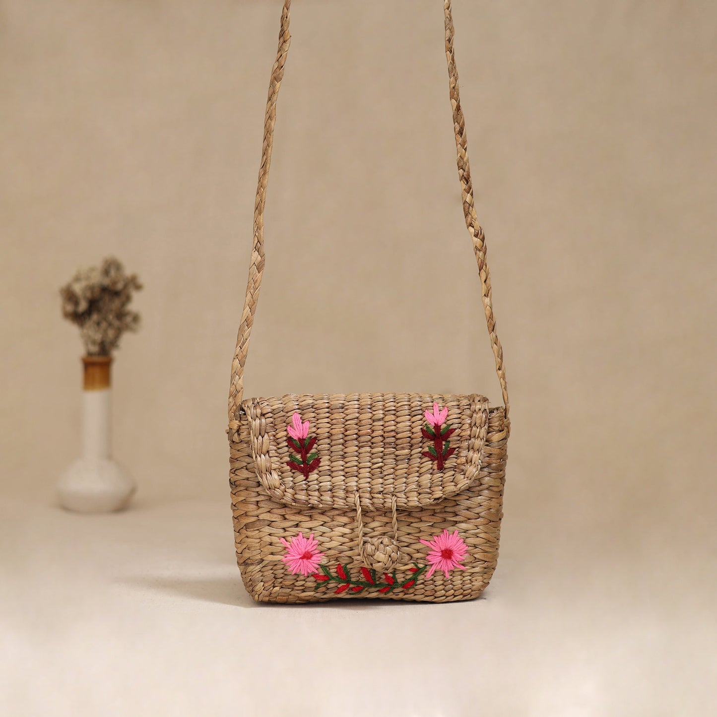 Handcrafted Natural Water Hyacinth Hand Embroidered Sling Bag 13