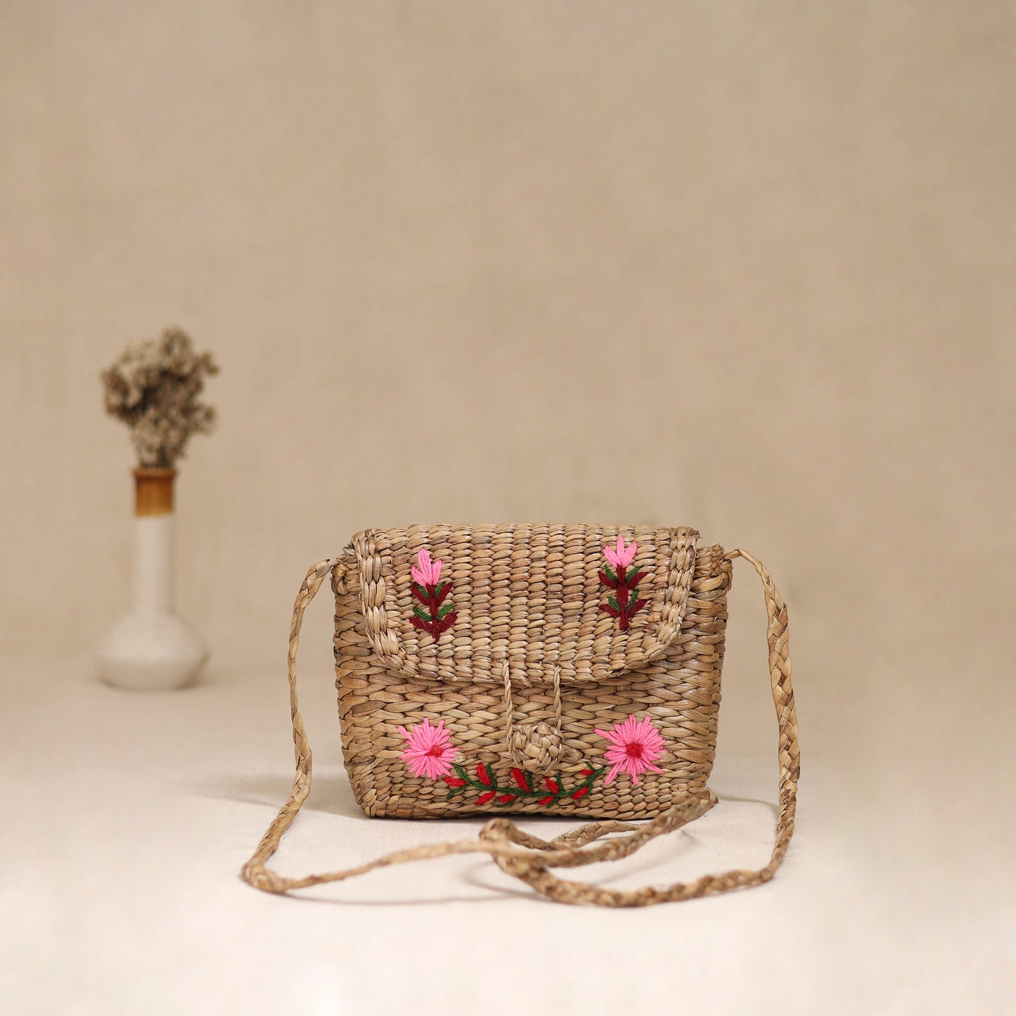 Handcrafted Natural Water Hyacinth Hand Embroidered Sling Bag 13