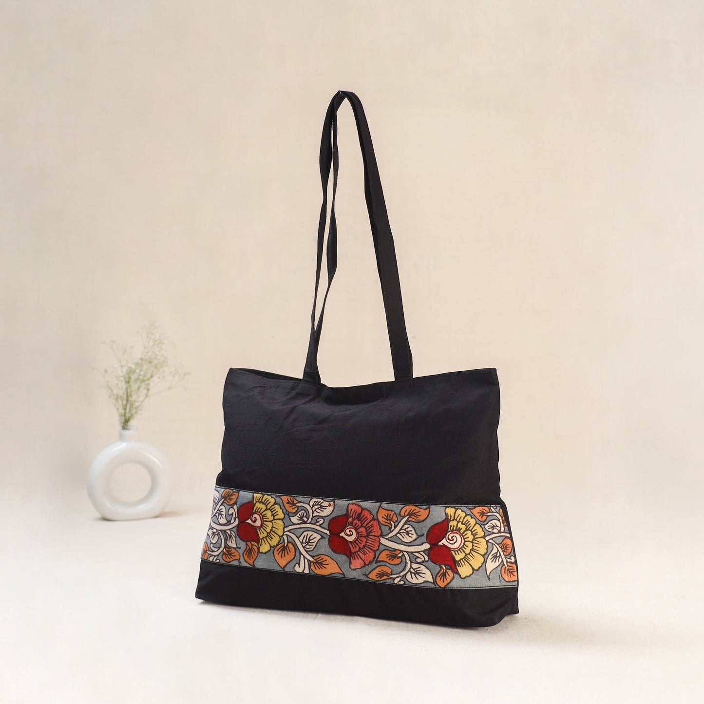 Black - Srikalahasti Kalamkari Handpainted Shoulder Bag 24