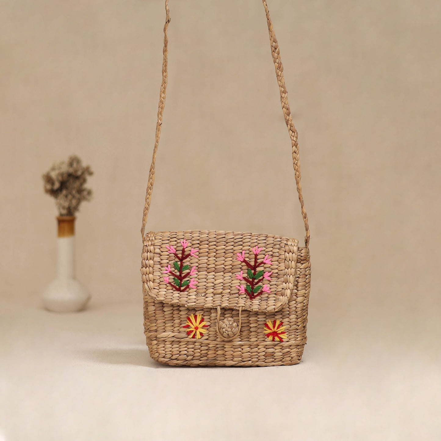Handcrafted Natural Water Hyacinth Hand Embroidered Sling Bag 15