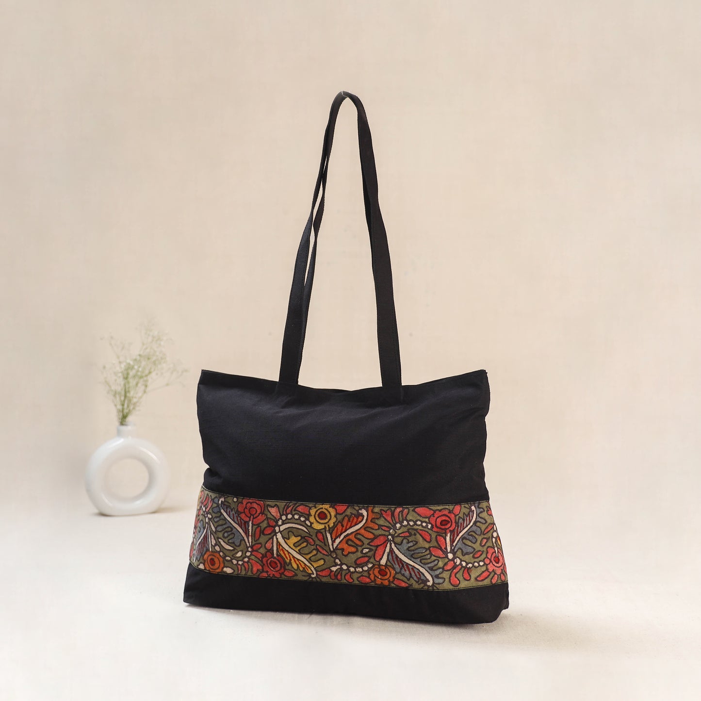 Black - Srikalahasti Kalamkari Handpainted Shoulder Bag 27