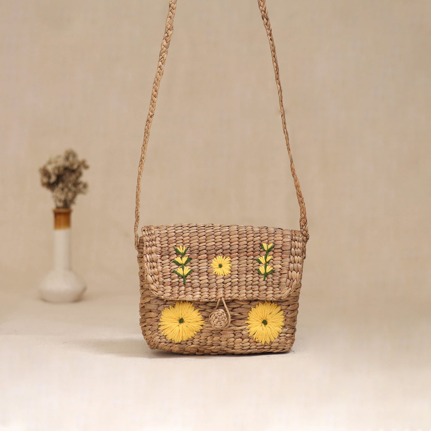 Handcrafted Natural Water Hyacinth Hand Embroidered Sling Bag 16