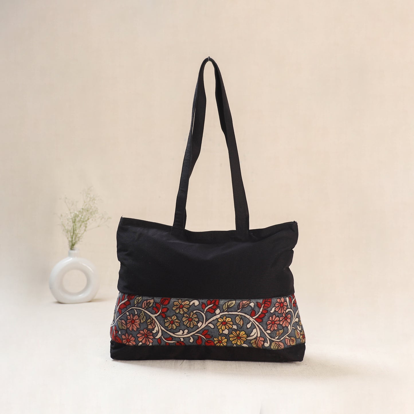 Black - Srikalahasti Kalamkari Handpainted Shoulder Bag 26