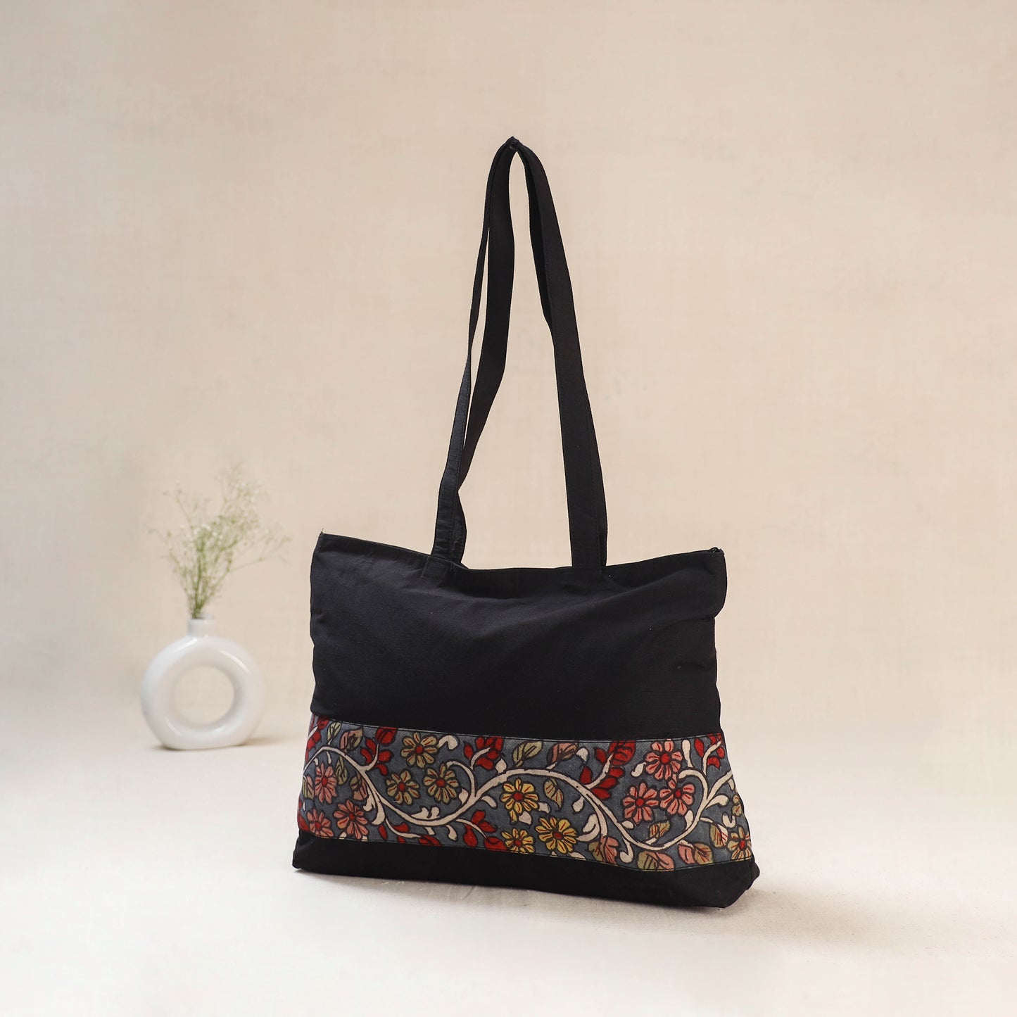 Black - Srikalahasti Kalamkari Handpainted Shoulder Bag 26