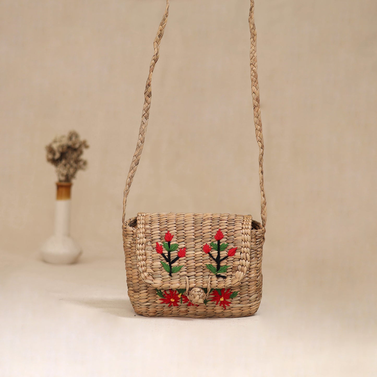 Handcrafted Natural Water Hyacinth Hand Embroidered Sling Bag 17