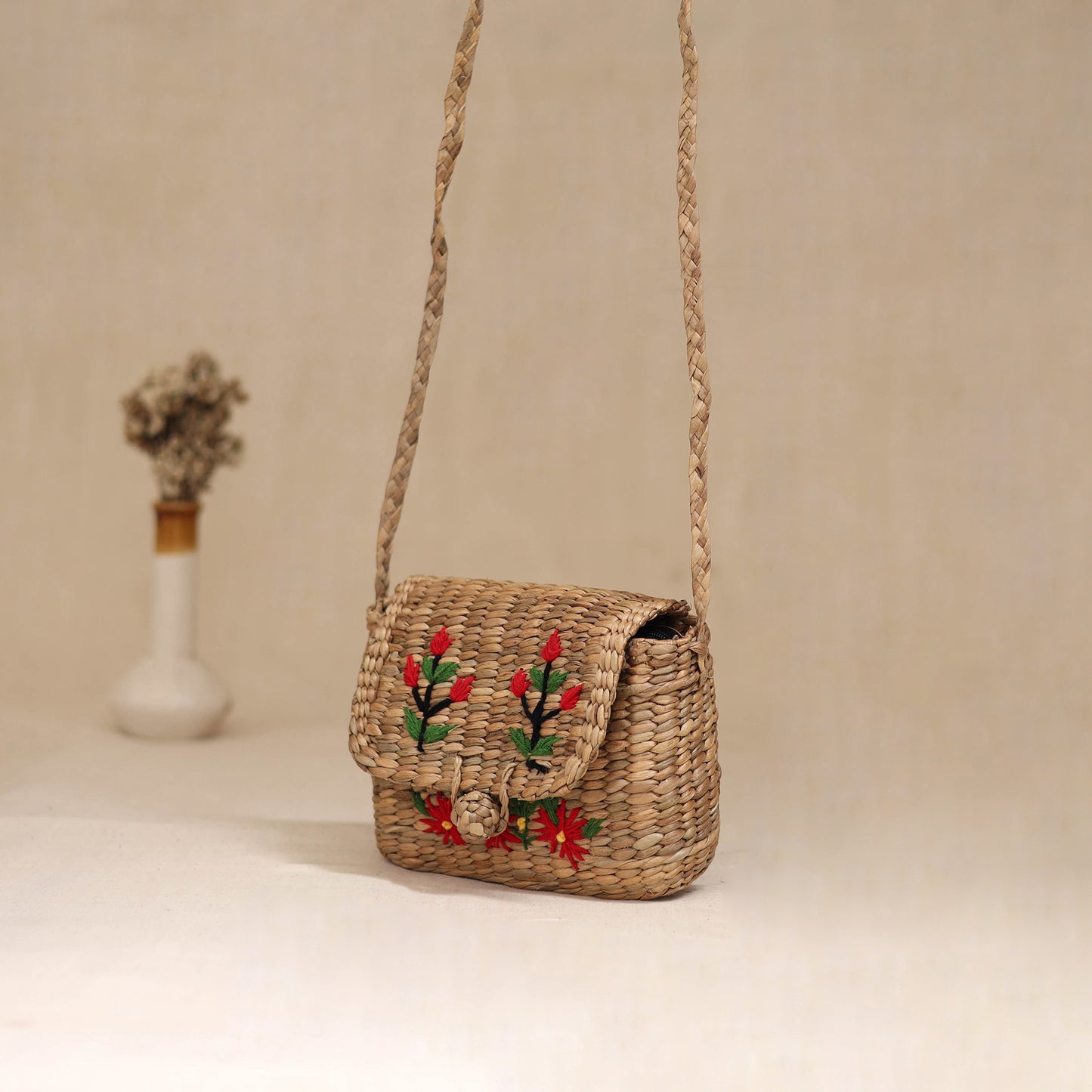 Handcrafted Natural Water Hyacinth Hand Embroidered Sling Bag 17