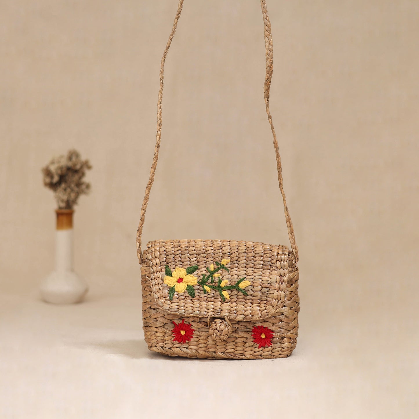 Handcrafted Natural Water Hyacinth Hand Embroidered Sling Bag 19