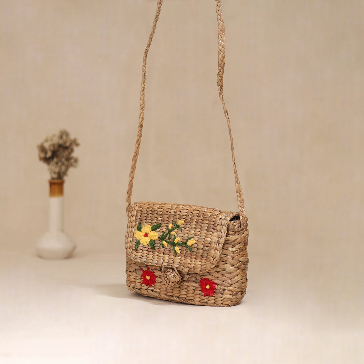 Handcrafted Natural Water Hyacinth Hand Embroidered Sling Bag 19