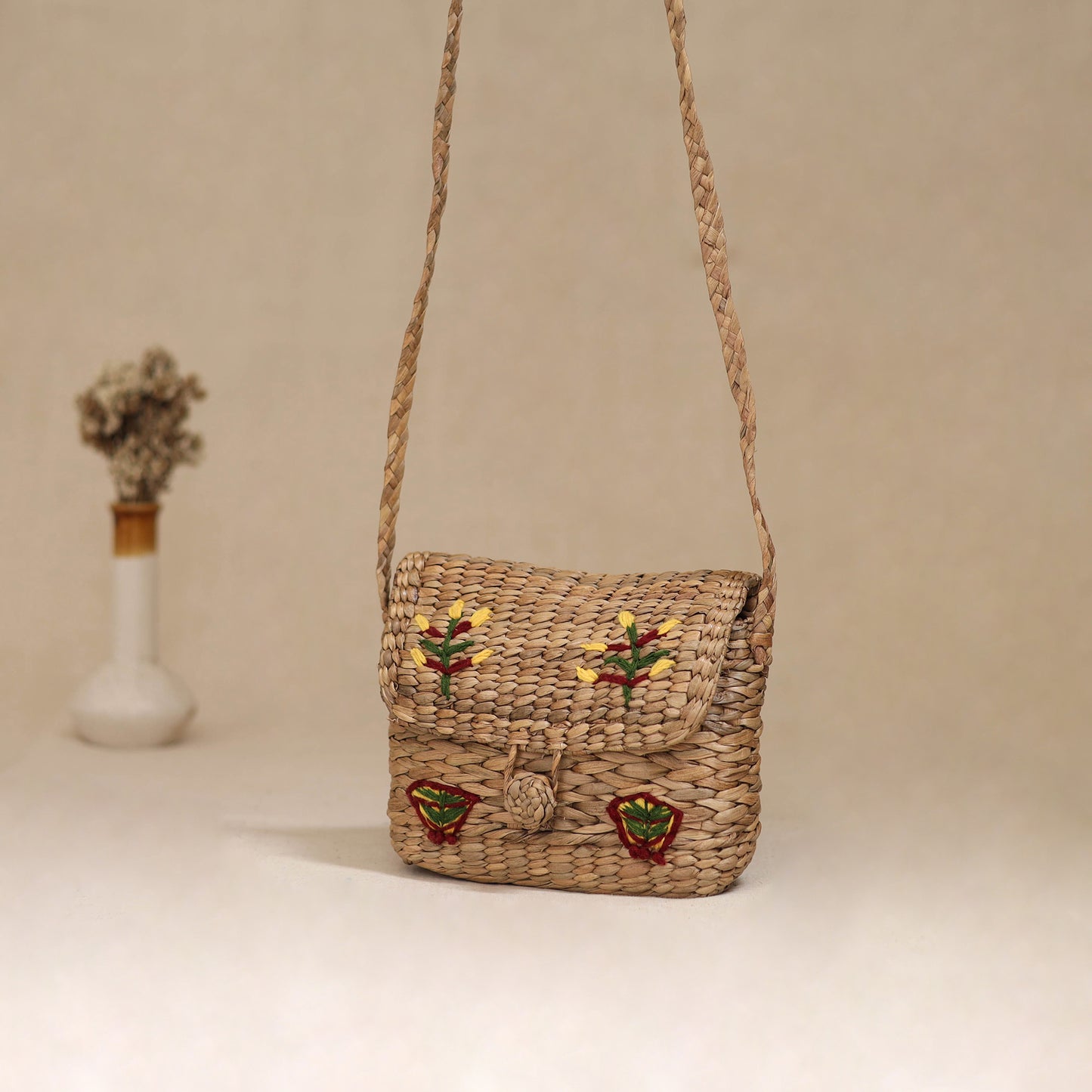 Handcrafted Natural Water Hyacinth Hand Embroidered Sling Bag 21
